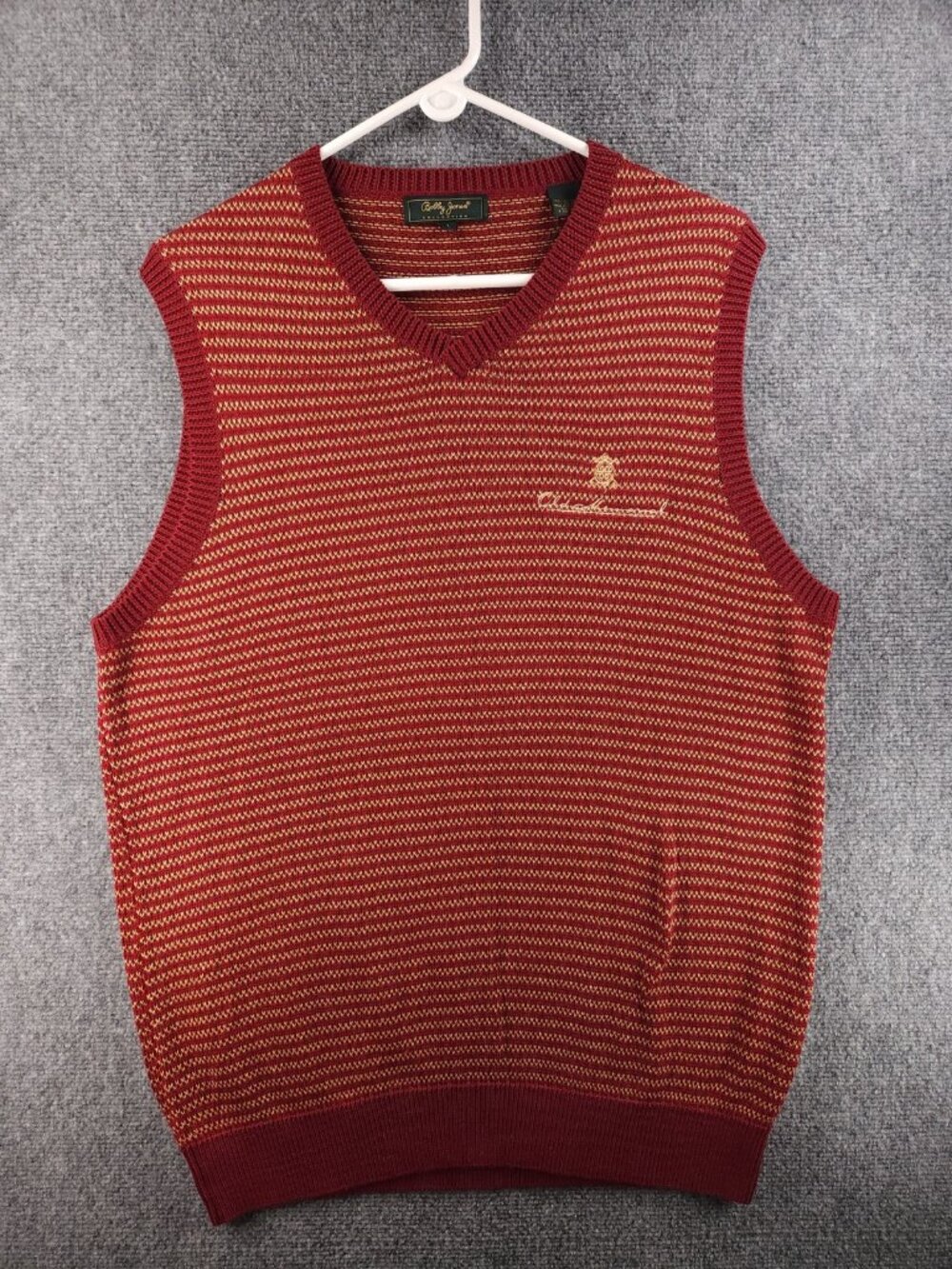 Old Memorial Golf Bobby Jones Sweater Vest Red Yellow Knit Large Cotton Golf